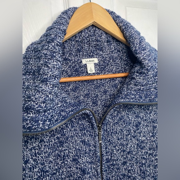 Vintage L.L. Bean Navy Blue Marled Cardigan Zip Up Sweater With 100% Cotton - Picture 10 of 17
